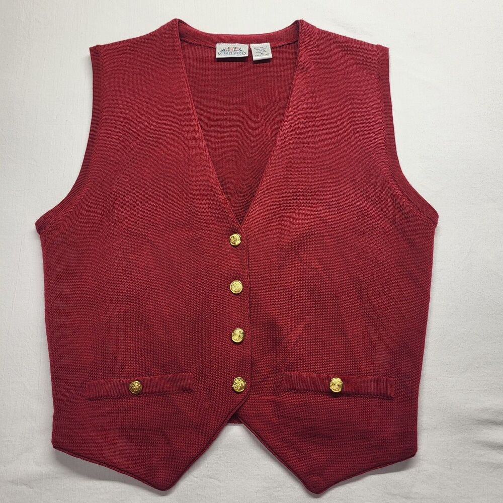 Club Classics Vintage Wool Blend Sweater Vest Gold Button SM Red Waistcoat